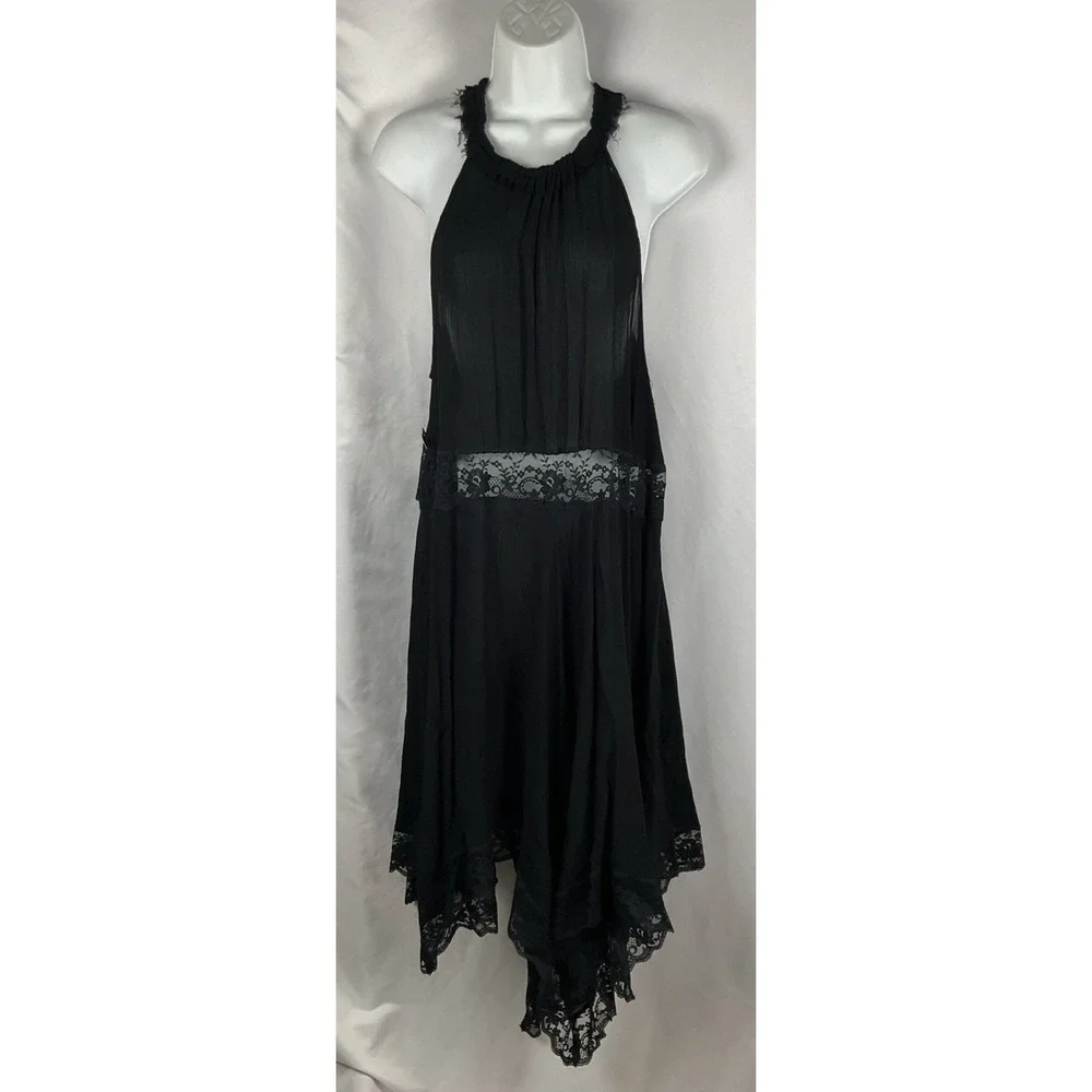 Free People Intimately Womens Small Black Go Lightly Lace Slip Dress Hanky